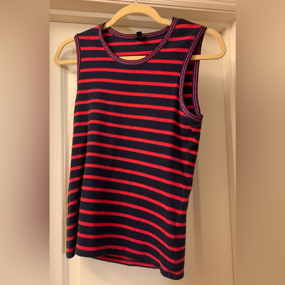 J. Crew Striped Blue and Red Metallic Trim Tank Size Small